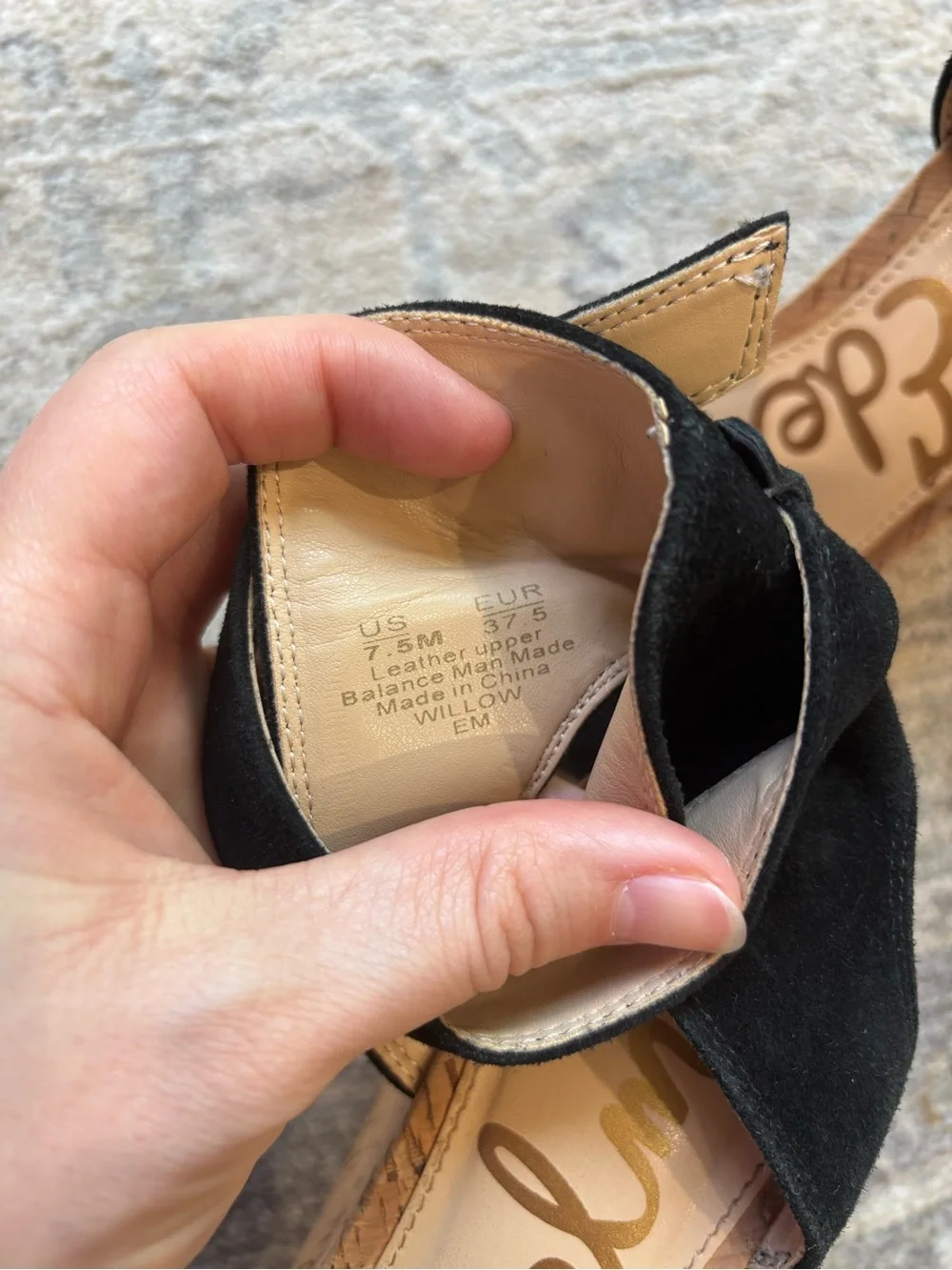 Sam Edelman Willow Black Suede Cork Wedge Sandals
